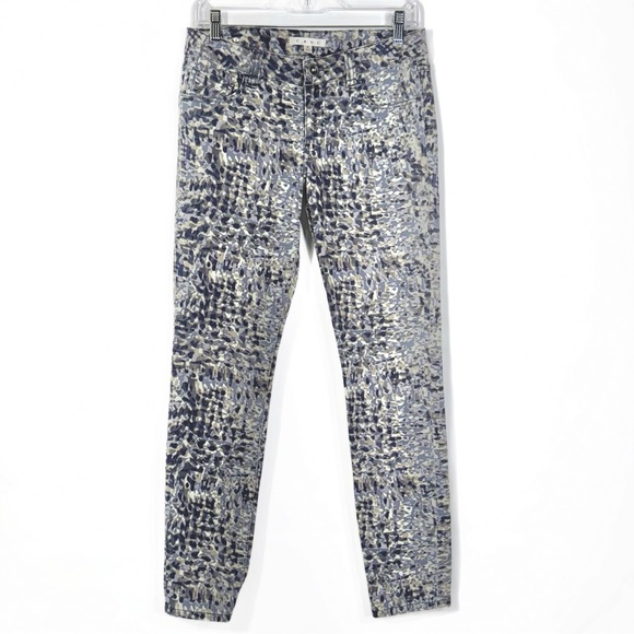 Cabi Camouflage Print Blue Gray Skinny Full Length Ankle Pants Size 4 - Picture 2 of 13
